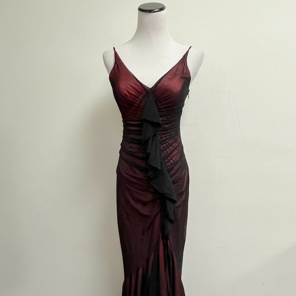 Cache Gown red black mesh ruffles maxi slip dress 4 Vintage party wedding USA